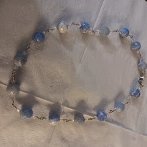 Chic Blue and Silver Beaded Necklace